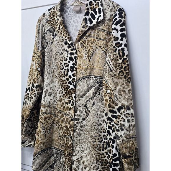 Chico’s Effortless Andie Animal-Print Shirt Button Front Cotton Long Sleeve Medi - Picture 3 of 7